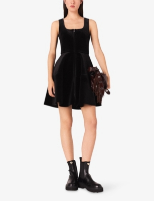 MAJE: Sleeveless Square-Neck Stretch-Velvet Skater Dress