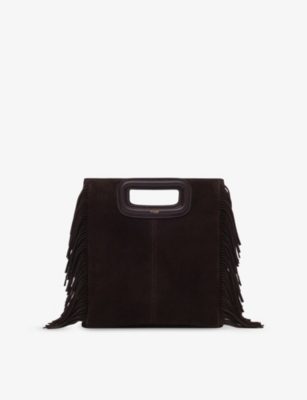 Maje Womens Dark Brown M Fringed Suede Handbag