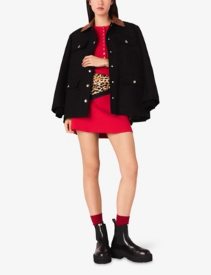 Maje Womens Black Leather-collar Cotton Parka In Black