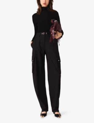 Maje Womens Roll-neck Long-sleeve Wool And Silk-blend Jumper Black In Black