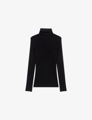 Maje Womens Roll-neck Long-sleeve Wool And Silk-blend Jumper Black In Black