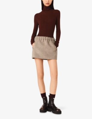 Maje Womens Burgundy Roll-neck Long-sleeve Wool And Silk-blend Jumper In Burgundy