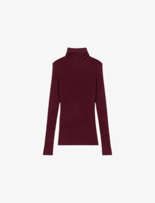 Maje Womens Burgundy Roll-neck Long-sleeve Wool And Silk-blend Jumper In Burgundy