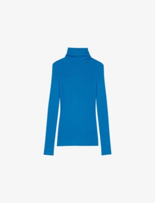 Maje Womens Turquoise Roll-neck Long-sleeve Wool And Silk-blend Jumper In Blue