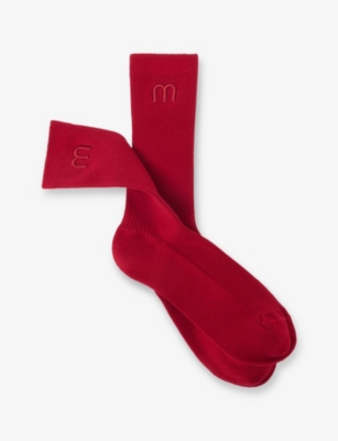 Maje Womens Logo-embroidered Stretch-cotton Ankle Socks In Red