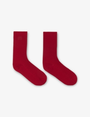 Maje Womens Logo-embroidered Stretch-cotton Ankle Socks In Red