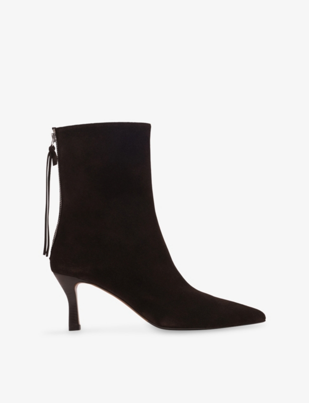 Zipped Heeled Suede Ankle Boots