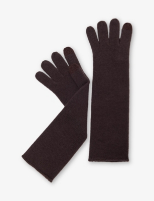 Maje Womens Dark Brown Branded Wool And Cashmere Gloves In Brown