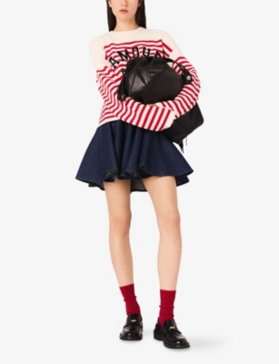 MAJE: Striped Slogan-Embroidered Knitted Jumper