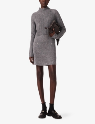Maje Womens Grey Removable Jumper Ribbed Wool-blend Knitted Dress In Multi