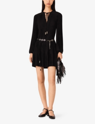 MAJE: Pleated V-Neck Woven Mini Dress