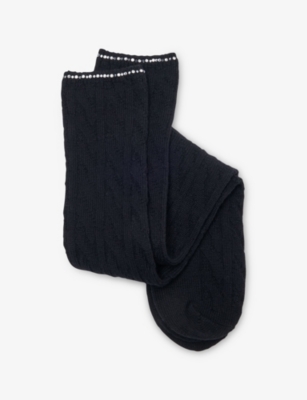 Maje Womens Black Rhinestone-embellished Knee-high Wool-blend Socks In Black