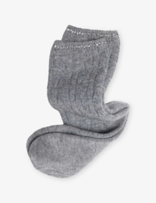 Maje Womens Grey Rhinestone-embellished Stretch Wool-blend Ankle Socks In Gray