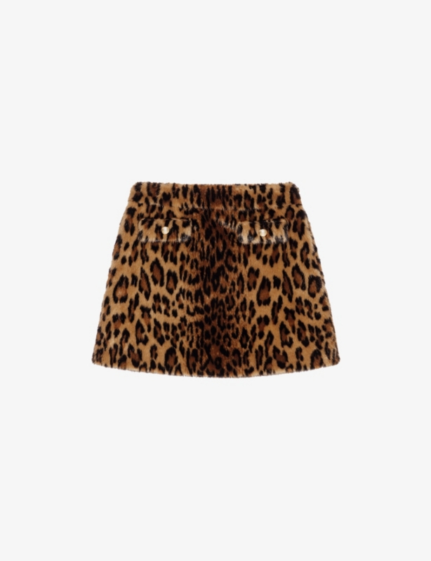 Leopard-Print Faux-Fur Mini Skirt