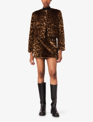 Maje Womens Leopard-print Faux-fur Jacket Big Leopard Print In Animal Print