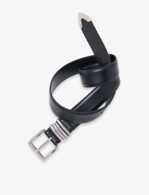 Maje Womens Black Smooth Leather Buckle Belt In Blue