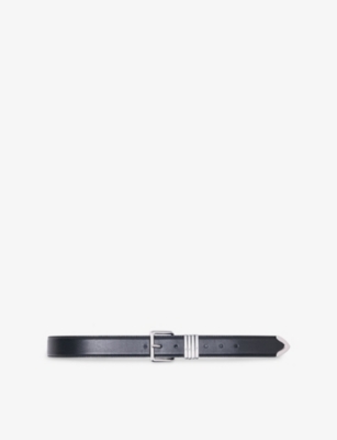 Maje Womens Black Smooth Leather Buckle Belt In Blue