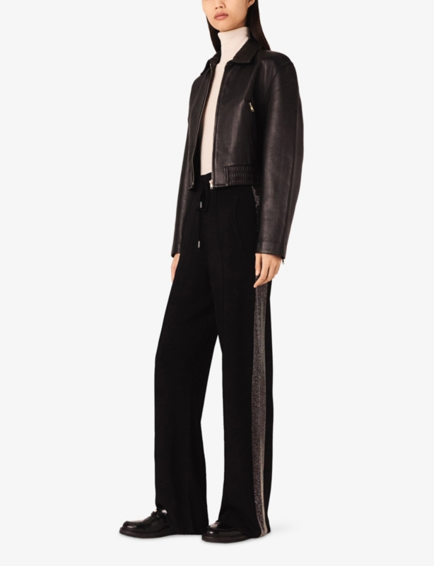 Rhinestone-Stripe Wide-Leg Woven Trousers