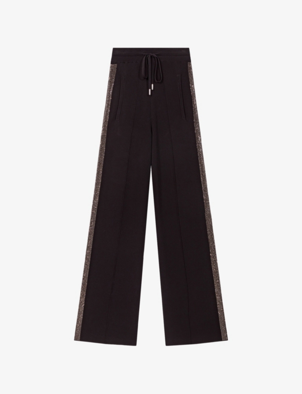 Rhinestone-Stripe Wide-Leg Woven Trousers