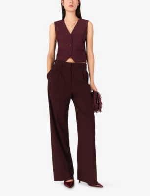 Maje Womens Burgundy Tailored Wide-leg High-rise Stretch Wool-blend Trousers In Brown