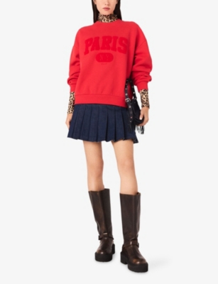 Maje Womens Red Paris Round-neck Cotton Sweatshirt In Red