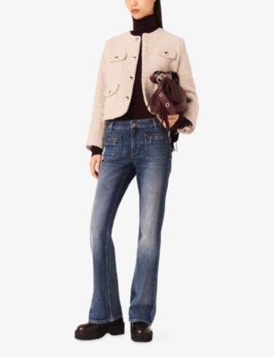 Maje Womens Ecru Round-neck Button-down Tweed Jacket In Neutral
