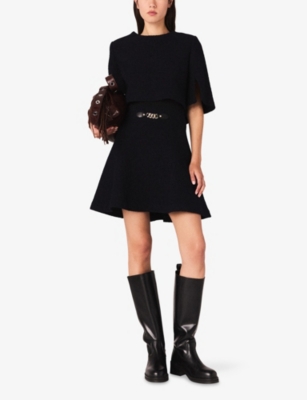 Maje Womens Navy Two-in-one Short-sleeve Tweed Mini Dress In Blue