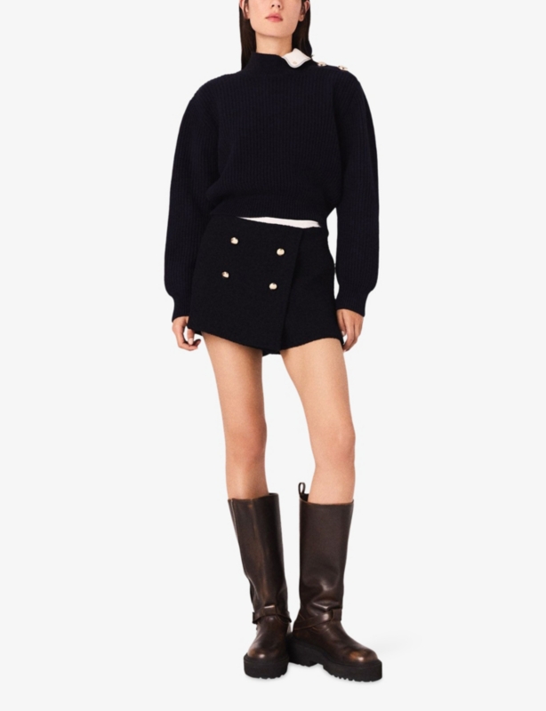 Tweed Contrast-Band Stretch-Woven Shorts