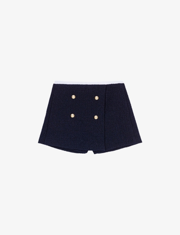 Tweed Contrast-Band Stretch-Woven Shorts