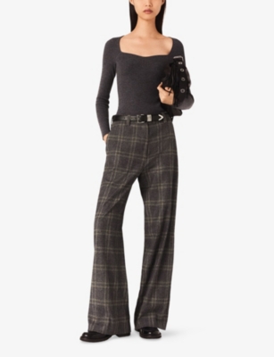 Maje Womens Grey Checked Wide-leg Stretch-woven Trousers In Gray