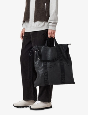 Allsaints Mens Black Kei Branded Leather Backpack In Black