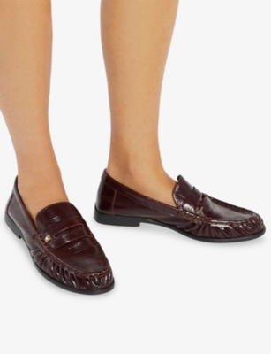Dune Womens Burgundy Leather Grisella Ruched Leather Penny Loafers Eur 39 / 6 Uk In Burgundy