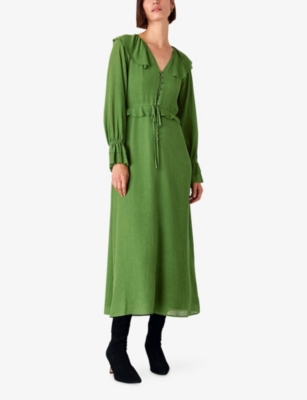 WHISTLES: Frilled Ruffled Woven Midi Dress