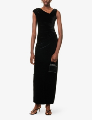 Sir Ettore Off-the-shoulder Draped Stretch-velvet Maxi Dress In Black