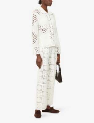 Rails Womens White Sea Shell Crochet  X Lspace Maja Drawstring Cotton-blend Trousers In White