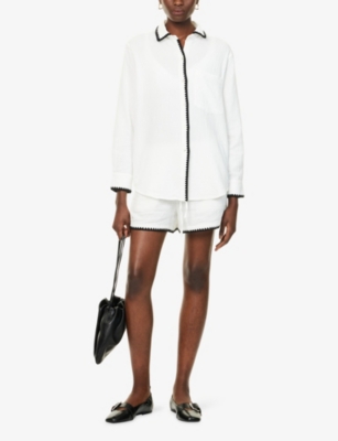 Rails Idania Embroidered Trim Organic Cotton Button-up Shirt In White