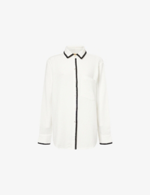 Rails Idania Embroidered Trim Organic Cotton Button-up Shirt In White