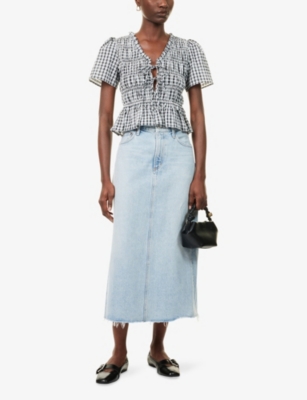 Rails Womens Ash Seersucker Portia Check-print Woven Top Xs In Multi