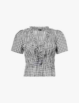 Rails Womens Ash Seersucker Portia Check-print Woven Top Xs In Multi