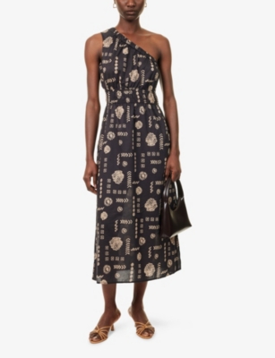 Rails Womens Beach Shells Selani One-shoulder Cotton-poplin Midi Dress In Brown