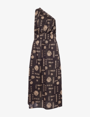 Rails Womens Beach Shells Selani One-shoulder Cotton-poplin Midi Dress In Brown