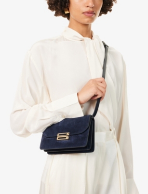 Victoria Beckham Womens Navy Suede The Mini Dorian Suede Top-handle Bag In Blue