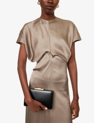 Victoria Beckham Womens Geometric Top-handle Leather Box Clutch Black In Black