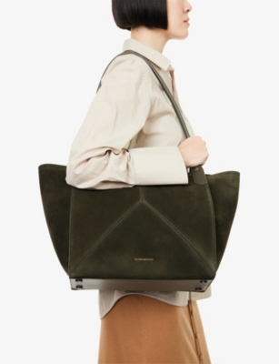 Victoria Beckham Womens Dark Olive Victoria Small Suede Tote Bag In Purple
