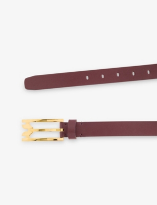 Victoria Beckham Womens Burgundy Pinbuckle Gold-buckle Leather Belt In Burgundy