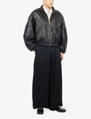Willy Chavarria Mens Black Ruff Rider High-neck Leather Jacket In Black
