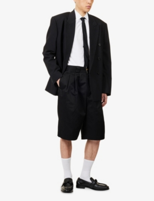 Willy Chavarria Mens Black Borracho Pleated-waist Cotton Blend Shorts In Black