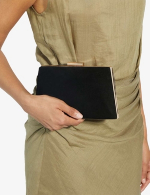 Dune Womens Black Suede Bellaria Angled Frame Woven Clutch In Black