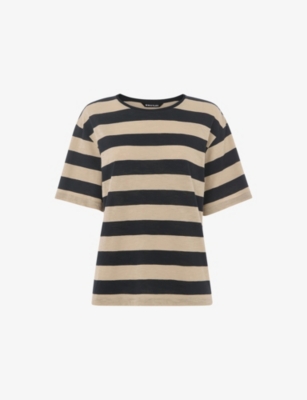 Whistles Womens Black Wide-striped Short-sleeve Cotton T-shirt Xs In Black