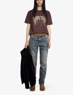Zadig & Voltaire Womens Edwin Brand-print Cotton-jersey T-shirt Burgundy In Multi
